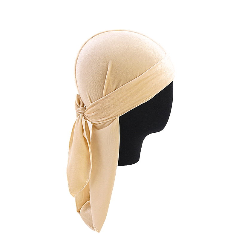 Unisex Velvet Durags Bandana Turban Hat Men Women Breathable Warm Long Tail Doo Rag Durags Pirate Hat Hip Hop Headband