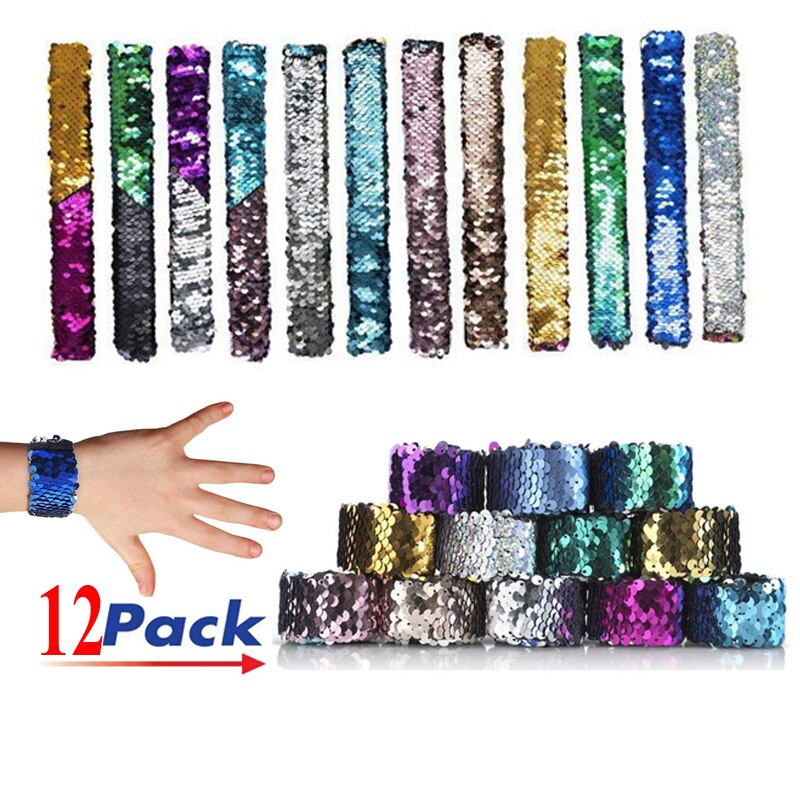 Pulseras de lentejuelas reversibles para niñas, pulseras slap de sirena, de , de Navidad, 6x12x24,