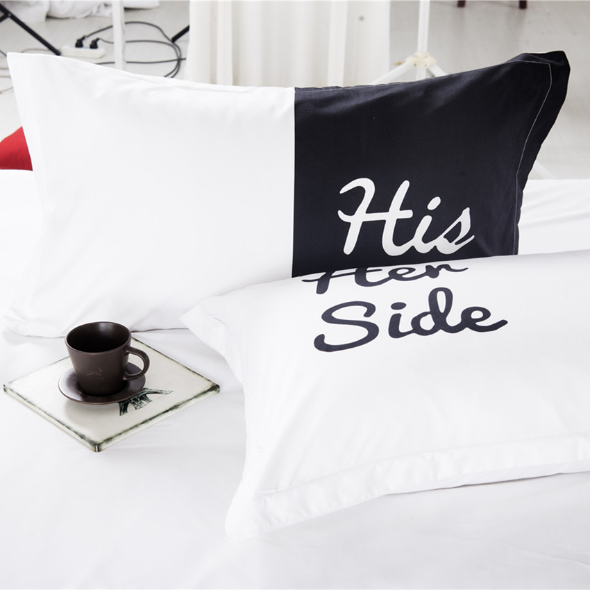 Negro y blanco su lado juegos de cama reina/King Size cama doble 3 uds/4 Uds ropa de cama parejas juego de edredón
