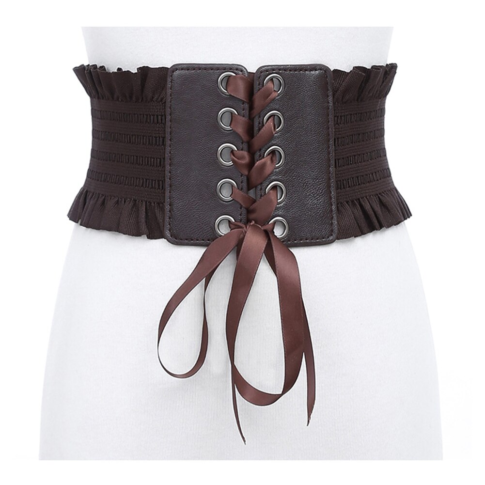 Gótico espartilho moda cintura cincher bustiers vestido largo espartilho cintura cinto de estiramento rendas até borlas fivela elástica superior: coffee