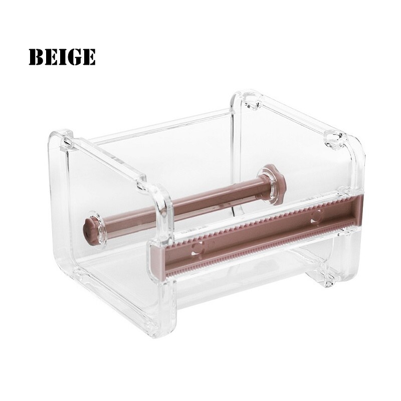 1Pc Transparent Masking Tape Cutter Washi Tape Storage Organizer Cutter Desktop Tape Dispenser Roll Tape Holder Office Supplies: Beige