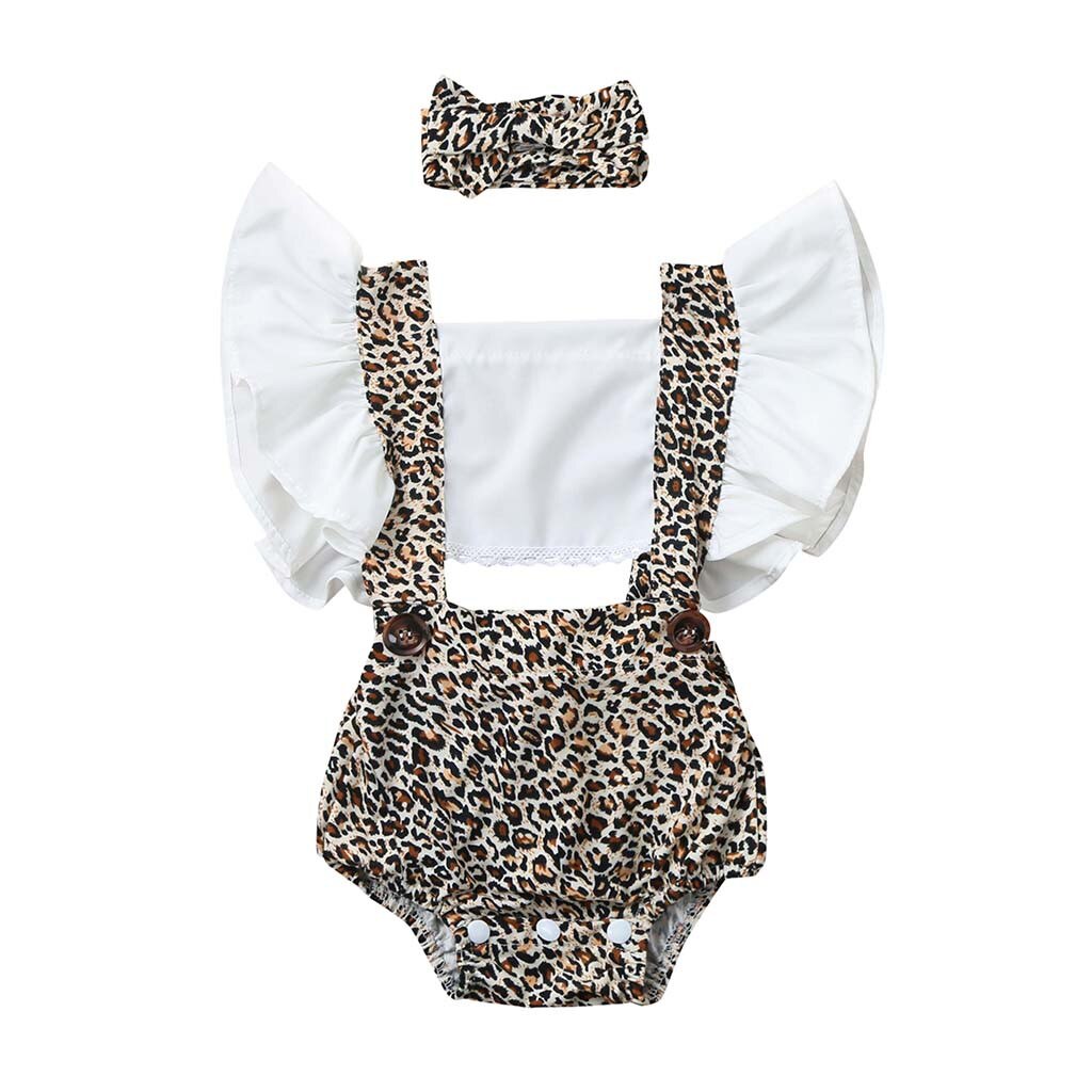 Summer Infant Baby Girls Ruched Leopard Print Romper Bodysuit Outfits Clothes Newborn Baby Boy Soft Cotton Clothes: 6M