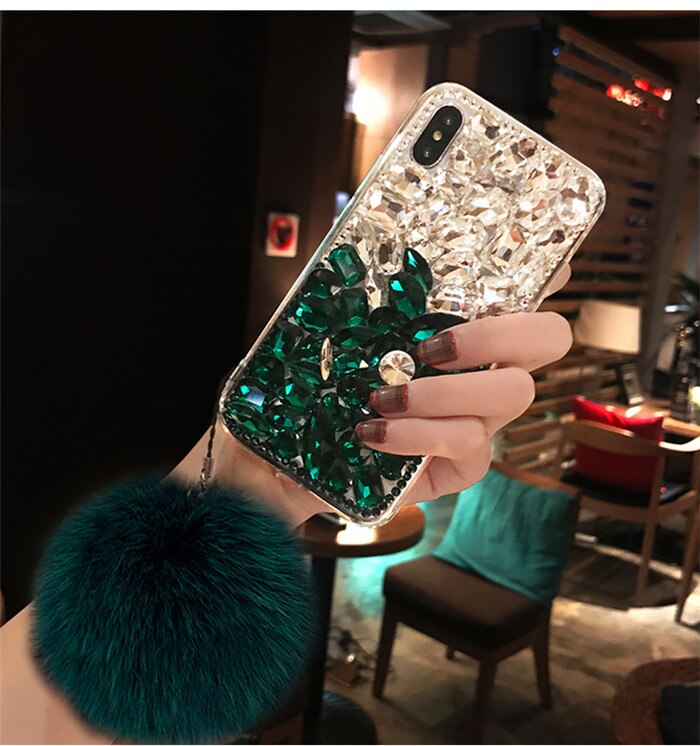 Rhinestone Bling Crystal Diamond Cover Voor Xiaomi Redmi Note 8 Pro Case Luxe Met Vossenbont Bal Hanger Tpu Cover voor Vrouwen: G