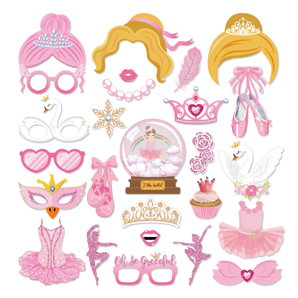 Ballerina Photo Booth Props Ballet Theme Selfie Props Photography Backdrop Decoration for Birthday Baby Shower Party Supplie