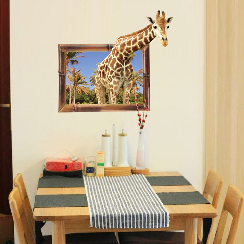 Valse venster 3D Giraffe Animal Muursticker achtergrond Decoratie emulatie Interieur woonkamer Decals Art Stickers poster