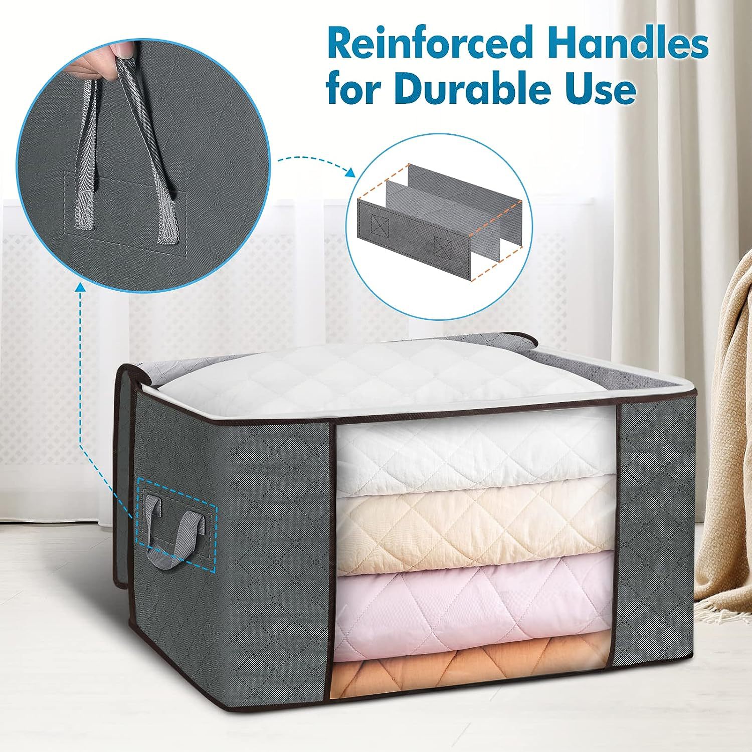 Storage Box Closet Organizer ,Clothes Storage Bins with PVC Window for Clothes, Comforters, Blankets, Bedding