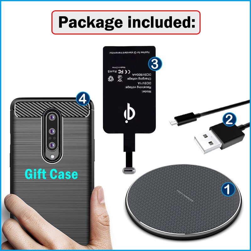 Qi Draadloos Opladen Receiver Voor Oneplus 6 6T 7 7T Pro 8 8T 9R Telefoon Draadloze Oplader + Usb Type-C Opladen Adapter Case