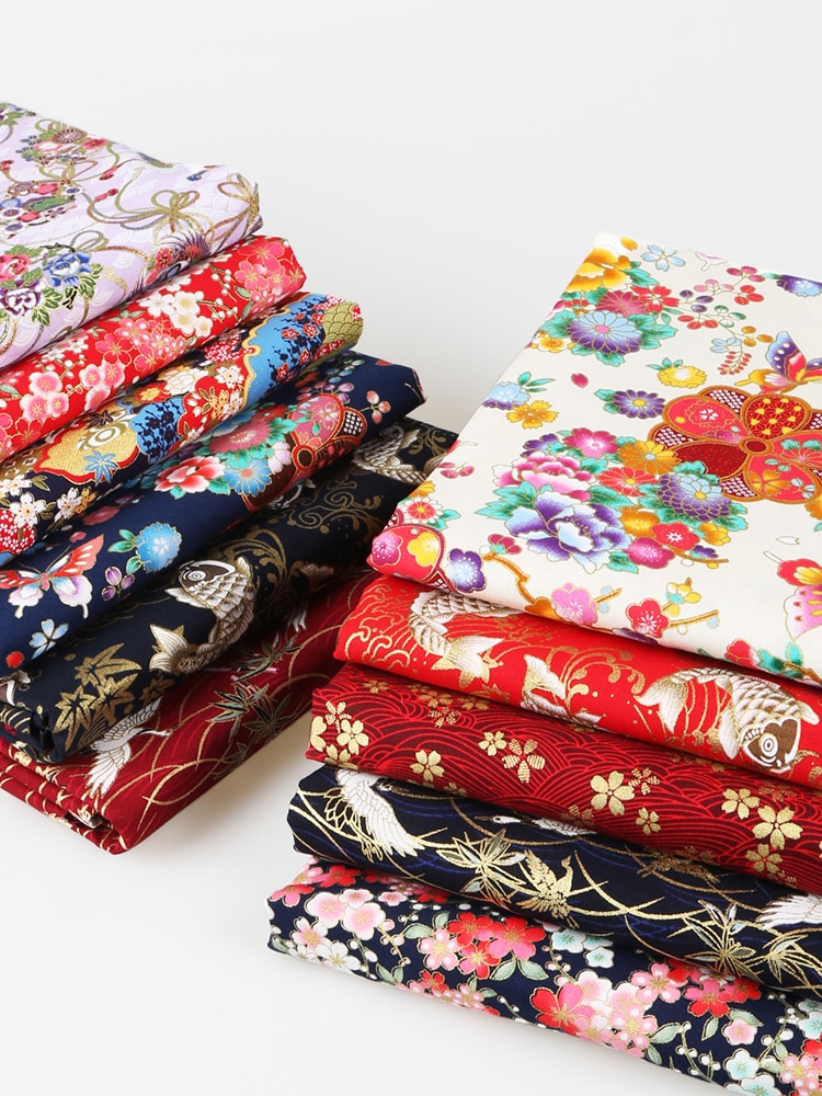 Japanese style Kimono 100% cotton fabric Gilding printing cheongsam cloth for dress Patchwork Home textile material 145*50cm