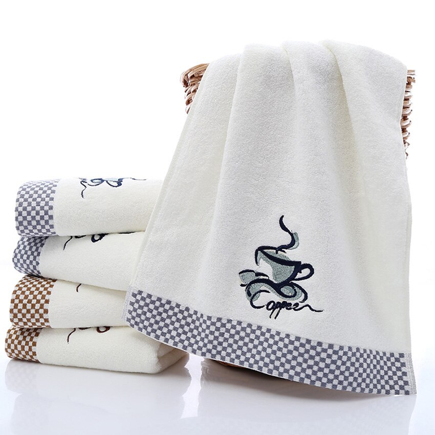 Embroidery Towel Set Pure Cotton Pure Color Sports Soft Printing Beauty Towel Plaid Bath Towel Adult Children Home Bathroom