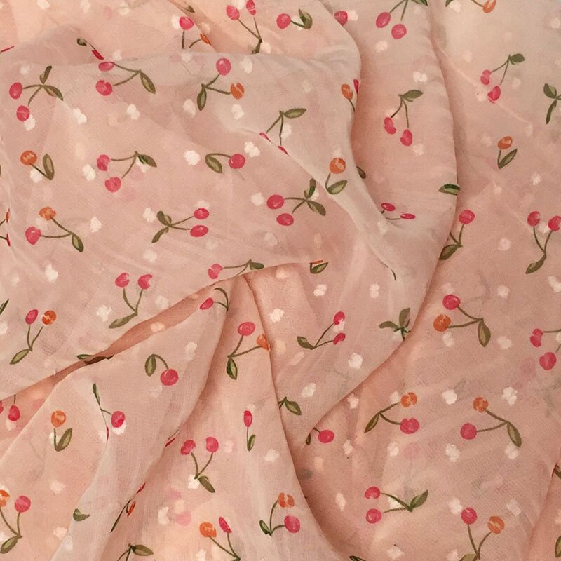 Cosplay Dress Chiffon Swissdot cherry Printed Soft dress fabric swiss dot Tilda craft fabric dress material