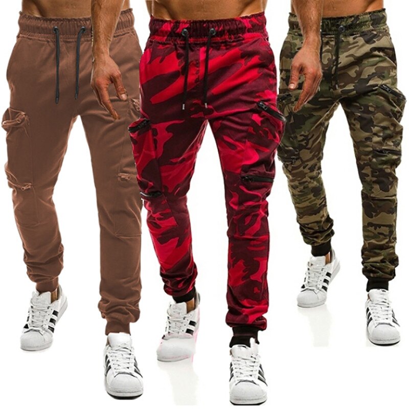 European And American Fitness Sportswear Pant Pocket Stitching Casual Harem Pants Camouflage Pleated Trousers