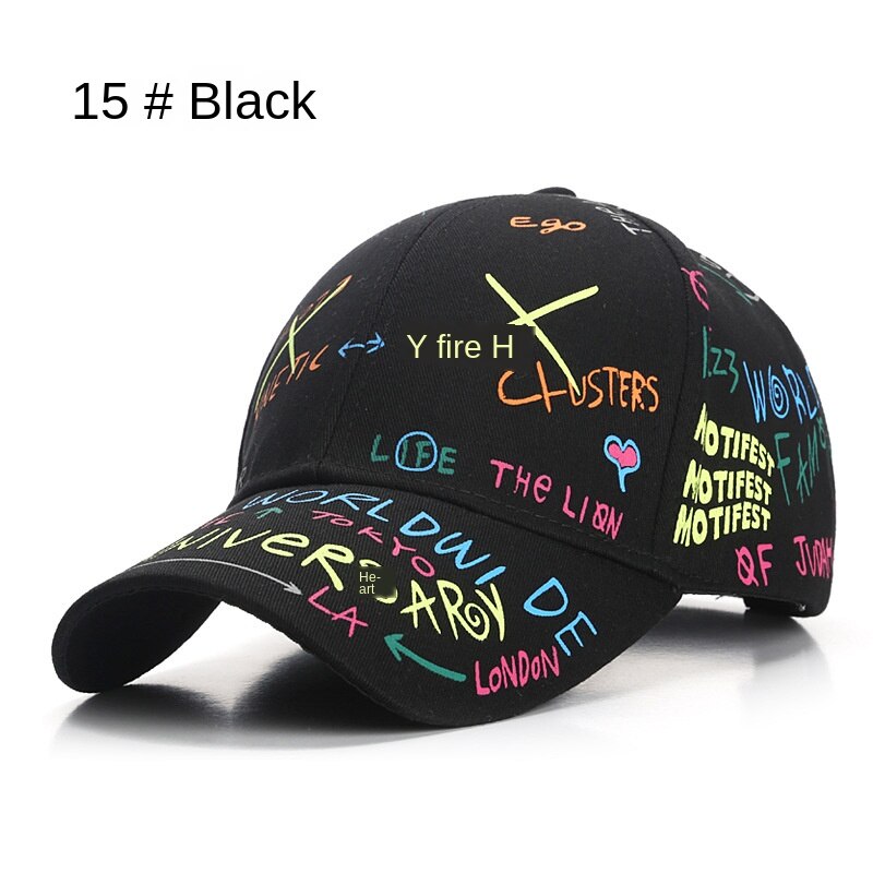 SLECKTON 100% Cotone Hip Hop del Berretto Da Baseball per Gli Uomini e Le Donne Casual Graffiti Snapback Cappello Unisex Cappelli di Moda Ha Raggiunto Il Picco Caps estate: 15-Black