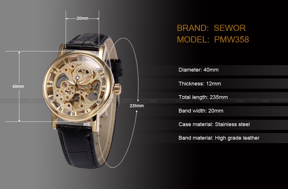 SEWOR Luxe Mechanische Horloge Gold Skelet Horloges Heren Lederen Band Horloges Klok Mannelijke Relogio Masculino