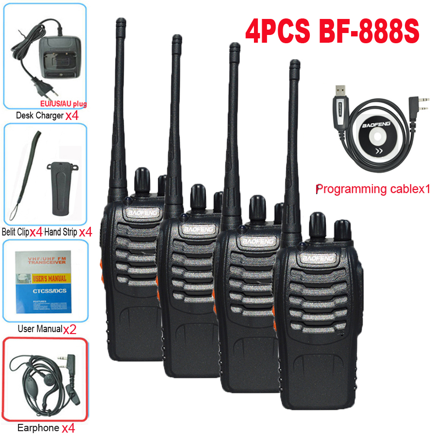4PCS Originale Baofeng BF888S Walkie Talkie 5W BF-888S 5KM UHF 400-470MHZ Ricetrasmettitore Portatile Radio Bidirezionale BF 888S Citofono: Black / EURO