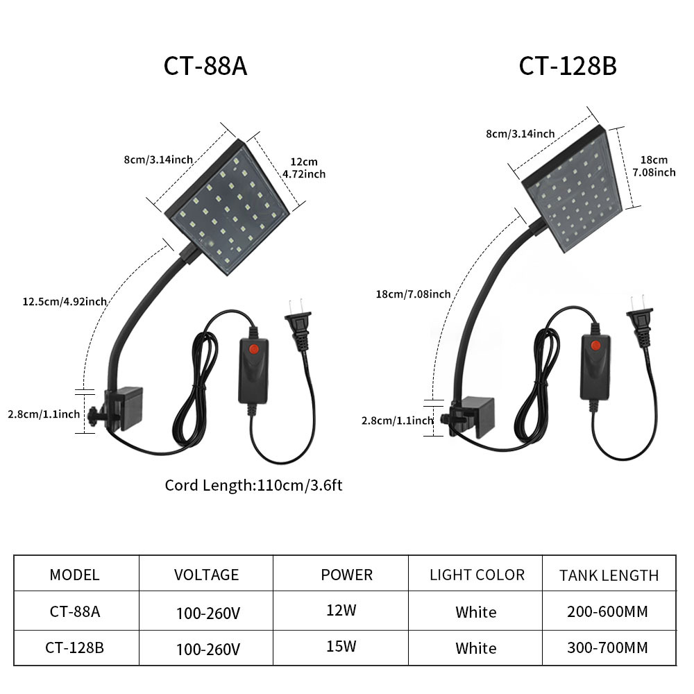 Led akvarielys akvarie med høj lysstyrke algelampe landskabspleje vand græsklemmelampe egnet til akvarier under 60cm