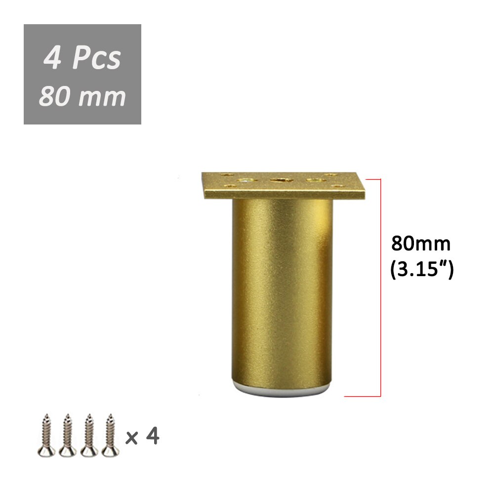 Pieds de meubles modernes en aluminium, 80-300mm, 2/4 pièces, réglables, couleur or, pour canapé, meuble TV, commode, lits: 4Pcs 80mm with screw