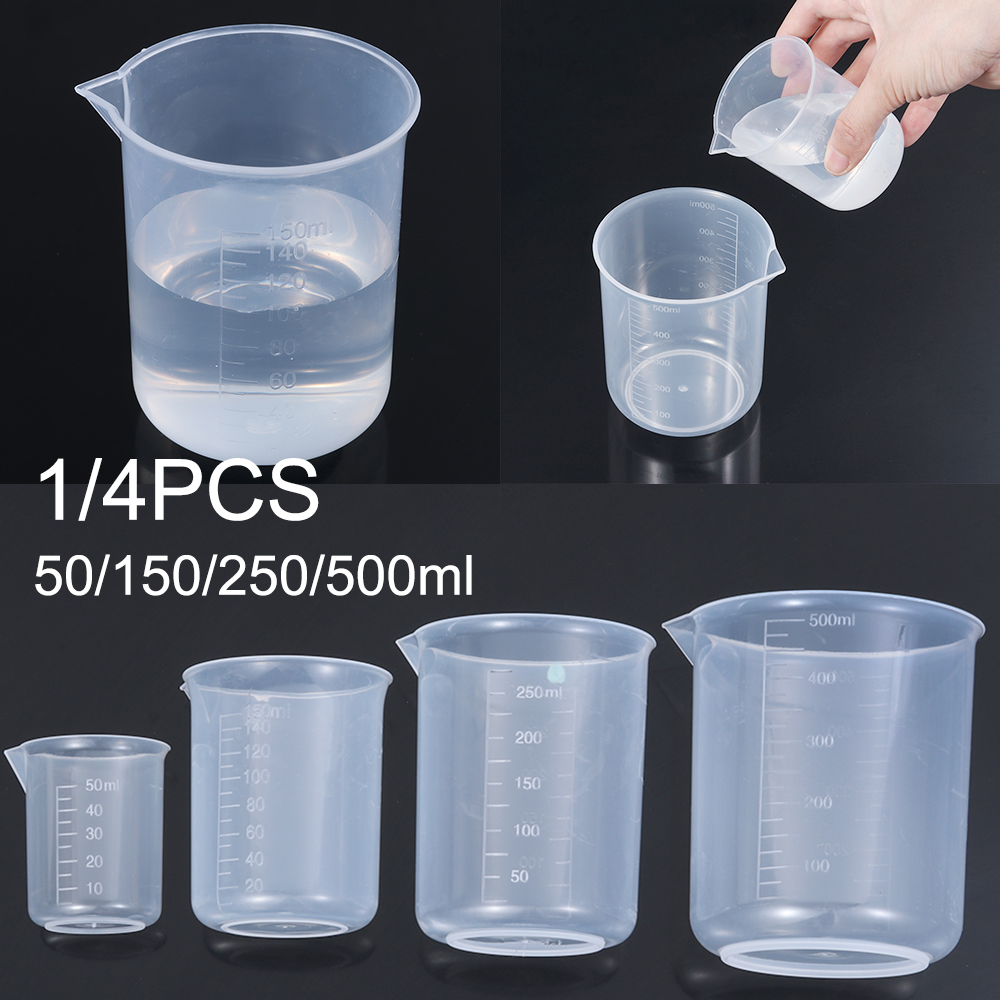 Taza medidora de plástico, dispensador de cocina, suministros para hornear, jarra líquida para laboratorio, vaso graduado, 4 tamaños, 1/4 Uds.