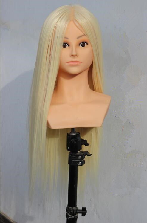 Grote stylingkop met blond haar, 65cm dikke haarpruikenkoppen voor kappersopleiding, mooi mannequinhoofd