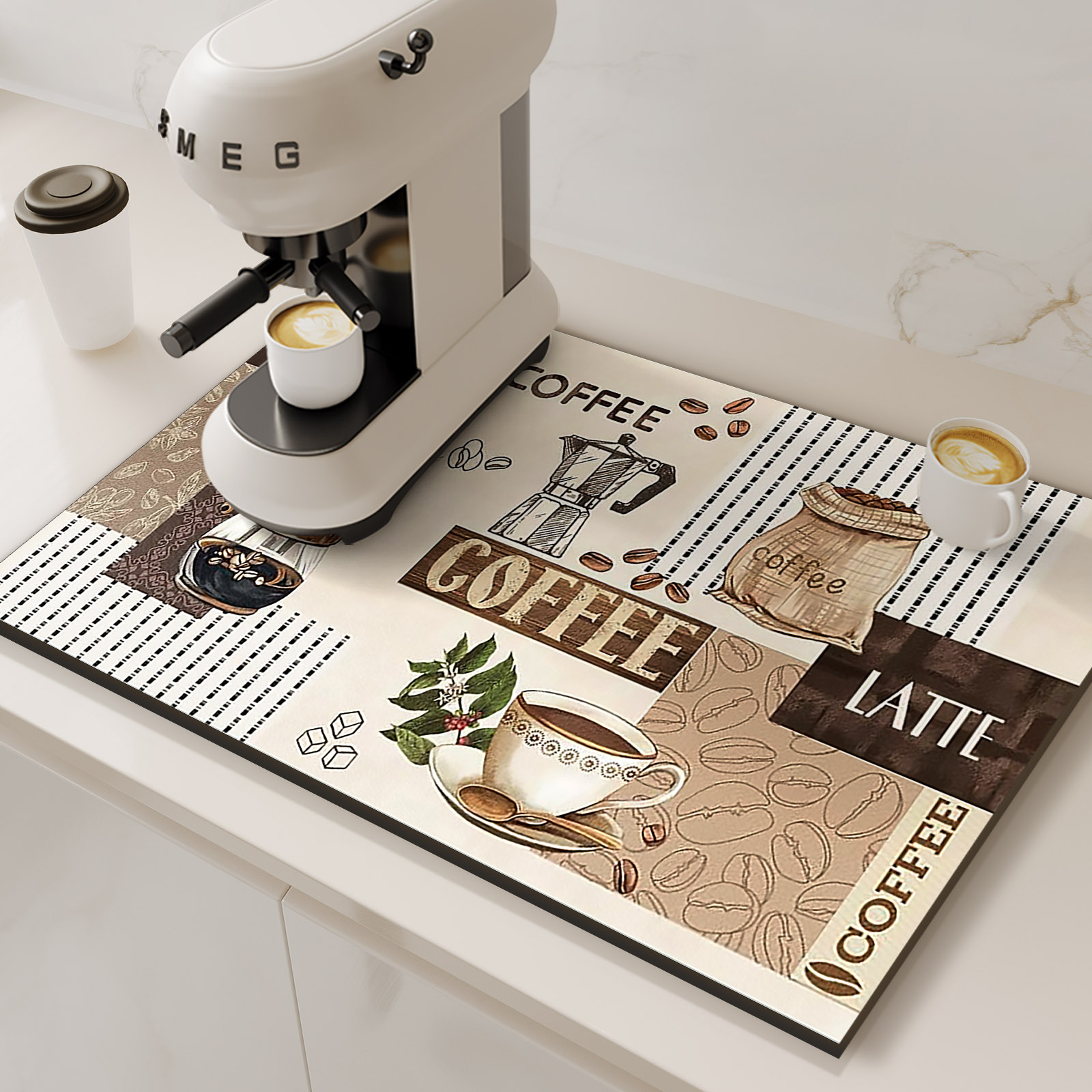 Retro Koffiezetapparaat Mat Keuken Afvoer Pad Antislip Schotel Droogmatten Sneldrogend Servies Kraan Placemat Servies Wasbaar: 40x120 cm / Black