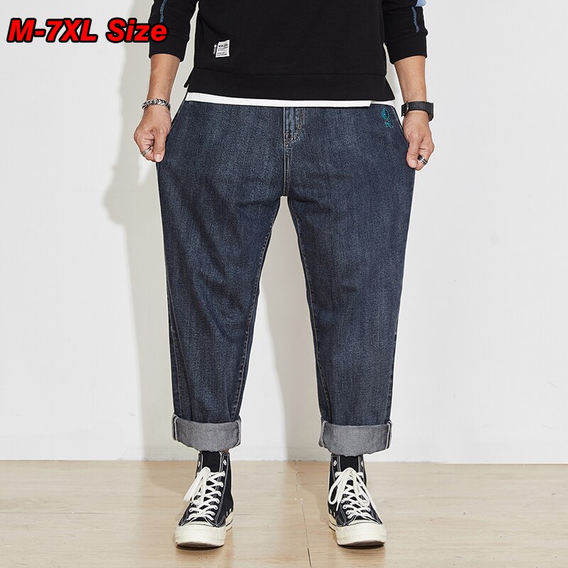 Pluss størrelse 5xl 6xl 7xl #39 harem jeans høst løse casual hip-hop stil street denim bukser merke herrebukser