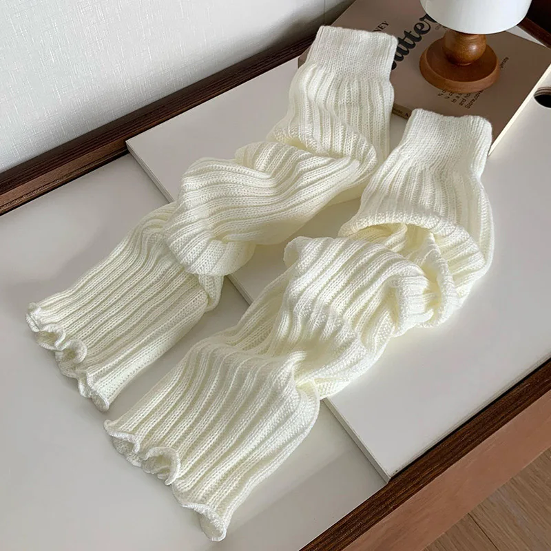 Calentadores de piernas de Lolita japonesa para mujer, calentadores de tobillo para niñas, calcetines largos góticos Y2K, calcetines finos de punto para Cosplay, 57cm: Blanco