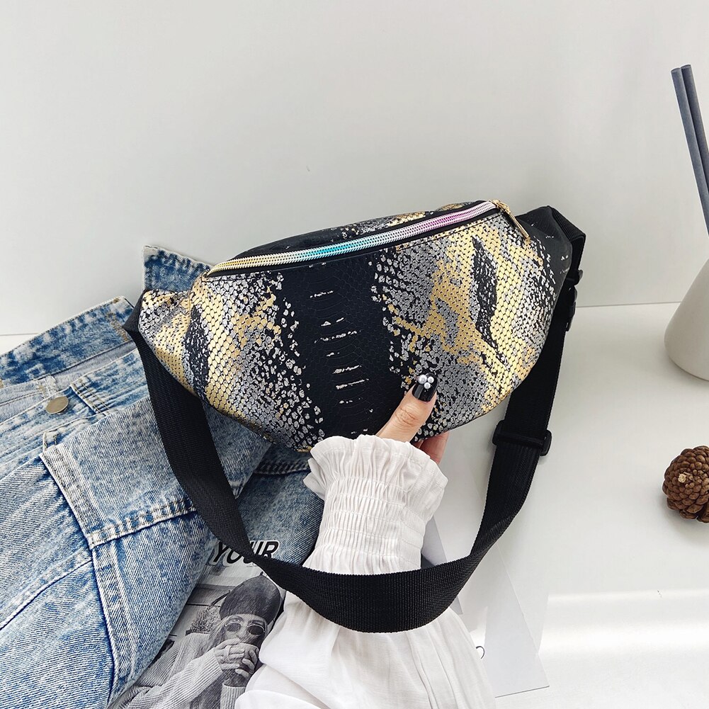 lässig PU Leder Brust Taschen Frauen funkeln Taille Streetwear lässig Bote Packungen Streetwear Bote Packungen