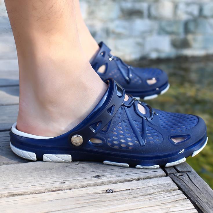 ZGZJYWM Jelly Shoes Unisex Summer Men Beach Sandals Hollow Slippers Men Flip Flop Sandalias Outdoor Summer Chanclas: Blue / 45