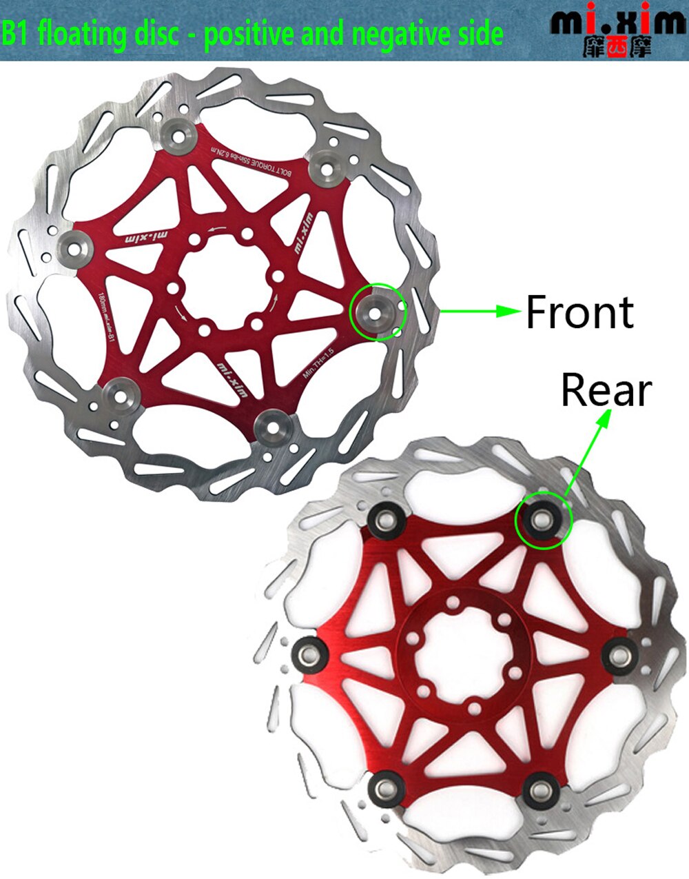 Mi. Xim MTB bike mountain Fiets Floating Rotors 160/180/203mm B1 Rood/Blauw /zwart/Goud voor Mountainbike Schijfrem