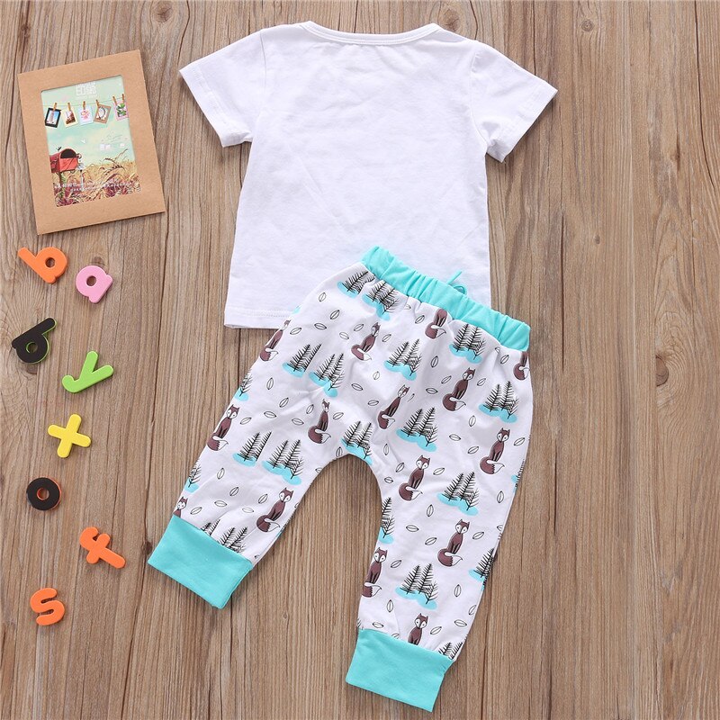 Pudcoco 0-2y sommar nyfödd bebis pojke flicka kläder set liten drömmare räv t-shirt toppar+byxor kläder kläder baby kläder set