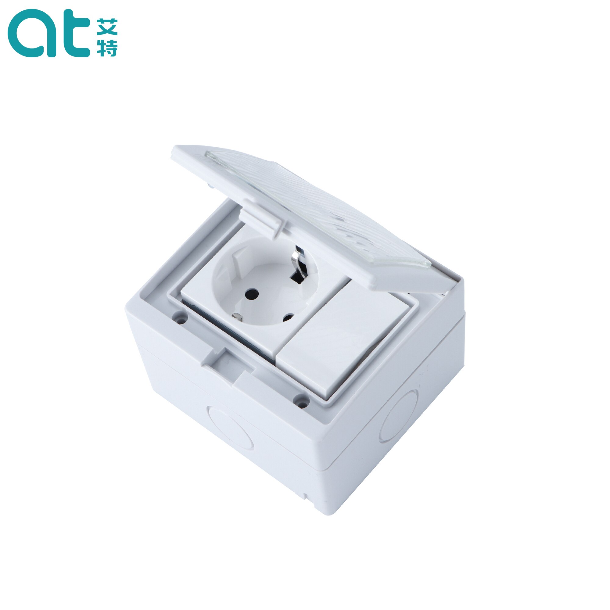 German type wall waterproof socket with switch 250v 16A wall power socket PC panel with light switch 1gang 1way socket
