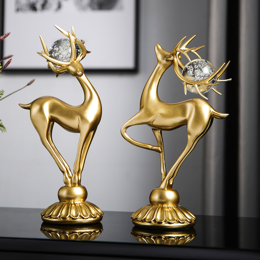 Deer Statue Figurines for Interior Crystal Ball Modern Home Decoration Living Room Decoration Desk Accessories Golden Craft