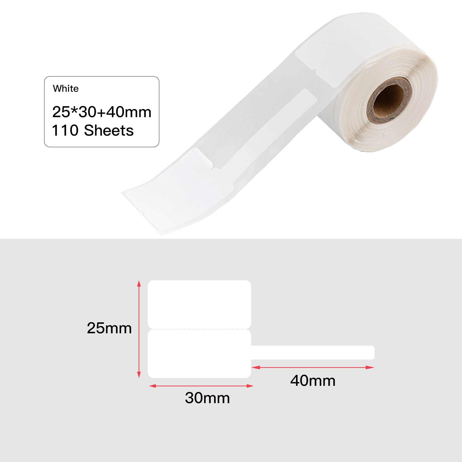 Label Papier Thermisch Papier 25*30Mm + 40Mm 100Sheets/Roll Compatibel Met Phomemo M110 thermische Printers: WHITE