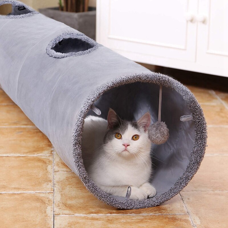 HautTunnel de chat pliable pour animaux de compagnie jouets pour chat Tunnel de jeu Tunnel de pli pour animaux de compagnie en daim Durable avec boule de 12 pouces de diamètre