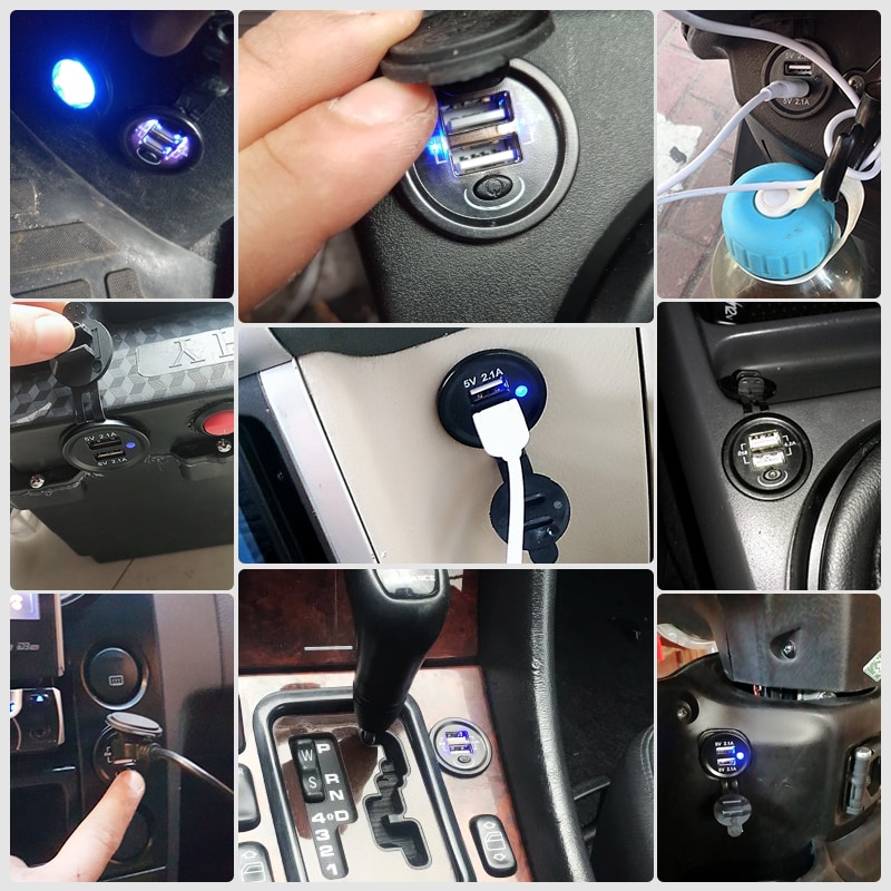 Car Usb Adapter Conerter With Led Light Waterproof Quick Charge Cable With Switch On/Off Button