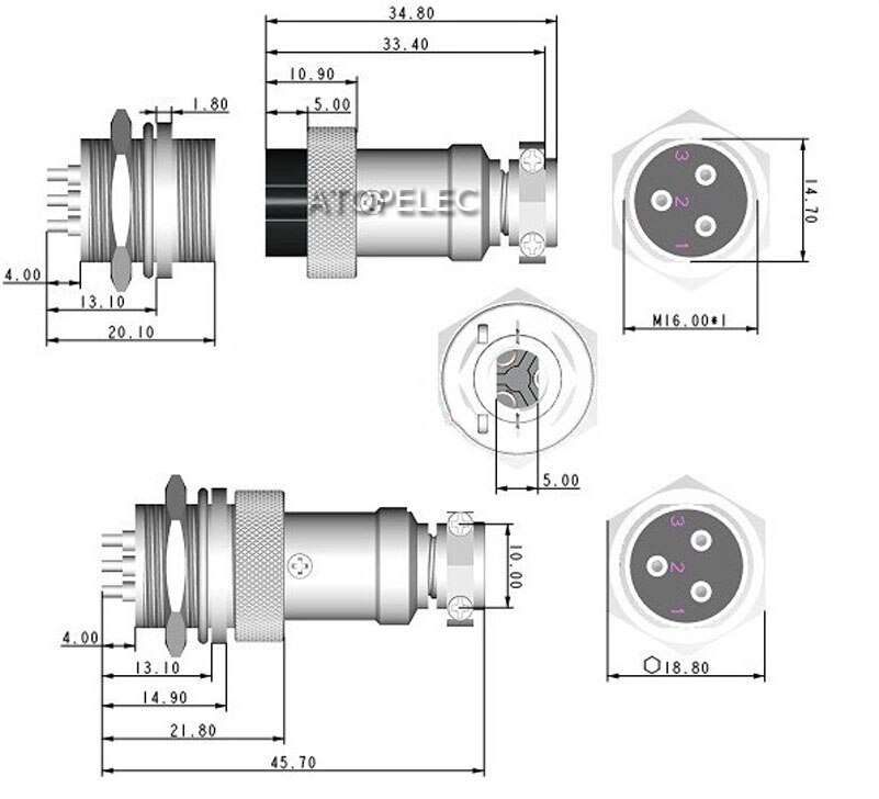 Winwill® Aviation Plug GX16-2 2pin 16 millimetri Maschio & pannello Connettore femmina metallo