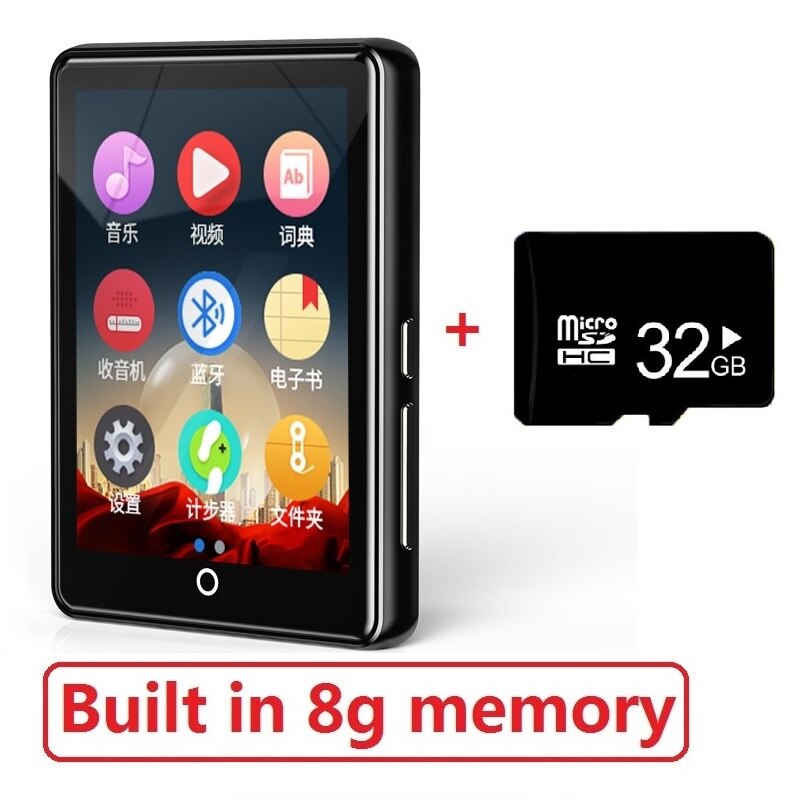 Newest RUIZU M7 Metal Bluetooth 5.0 MP4 player Built-in Speaker 2.8 inch Screen With E-Book Recording Radio Video Pedometer: black 8G add 32G
