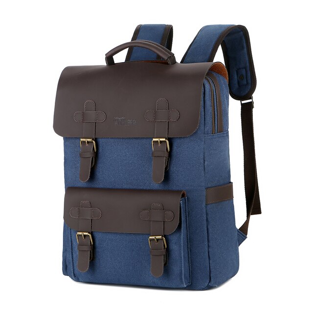 Heren Rugzak Vintage Canvas Rugzak Schooltas Mannen Reistassen Grote Capaciteit Rugzak Laptop Tas: Blue