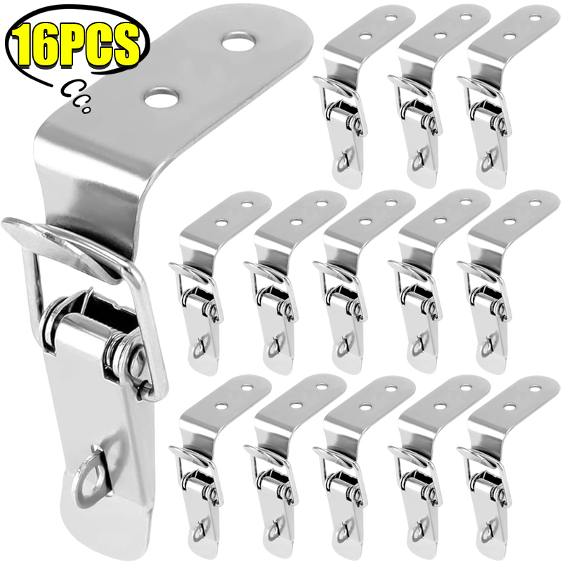 16/2PCS 90 Degree Box Closure Lock Duck-mouth Buckle Hook Spring Loaded Draw Toggle Hasps Clamp for Cabinet Door Metal Clasps