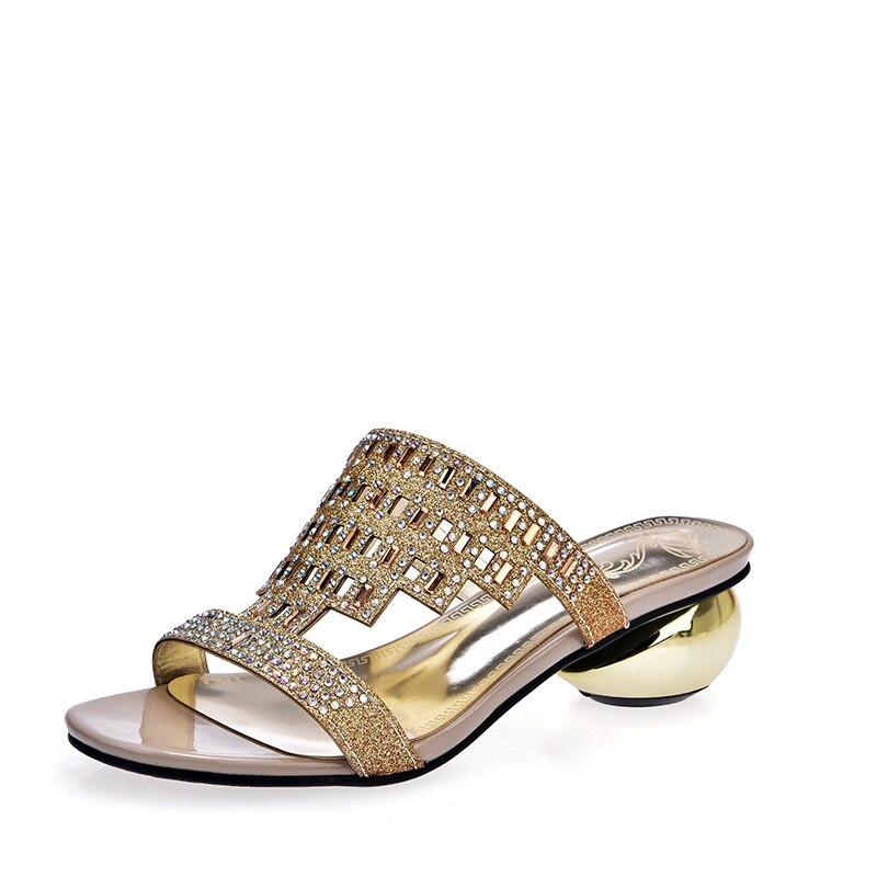 MORAZORA Grote maat 34-43 med hakken schoenen 4 cm strass twee kleuren zomer schoenen sandalen vrouwen party schoenen PU: Goud / 11