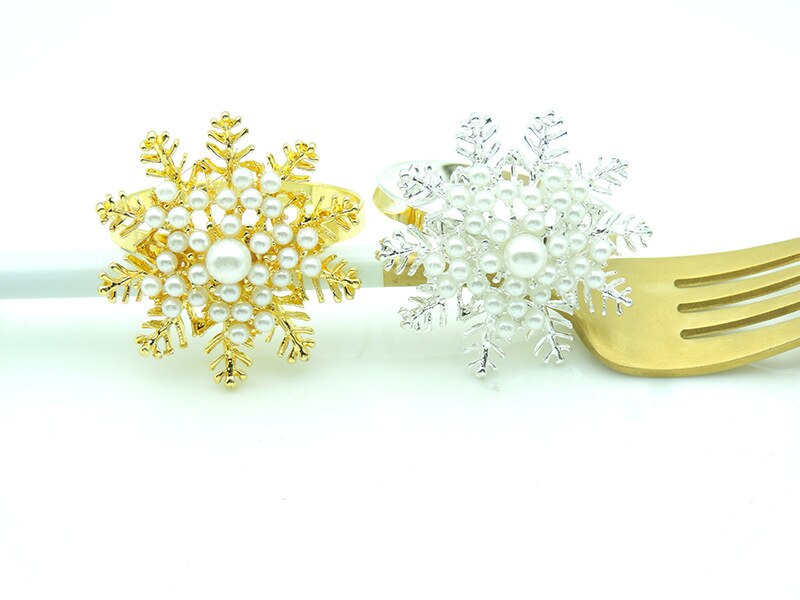 10pcs Hotel Christmas Hollow Snowflake Napkin Button Napkin Ring Napkin Ring Pearl Cloth Ring