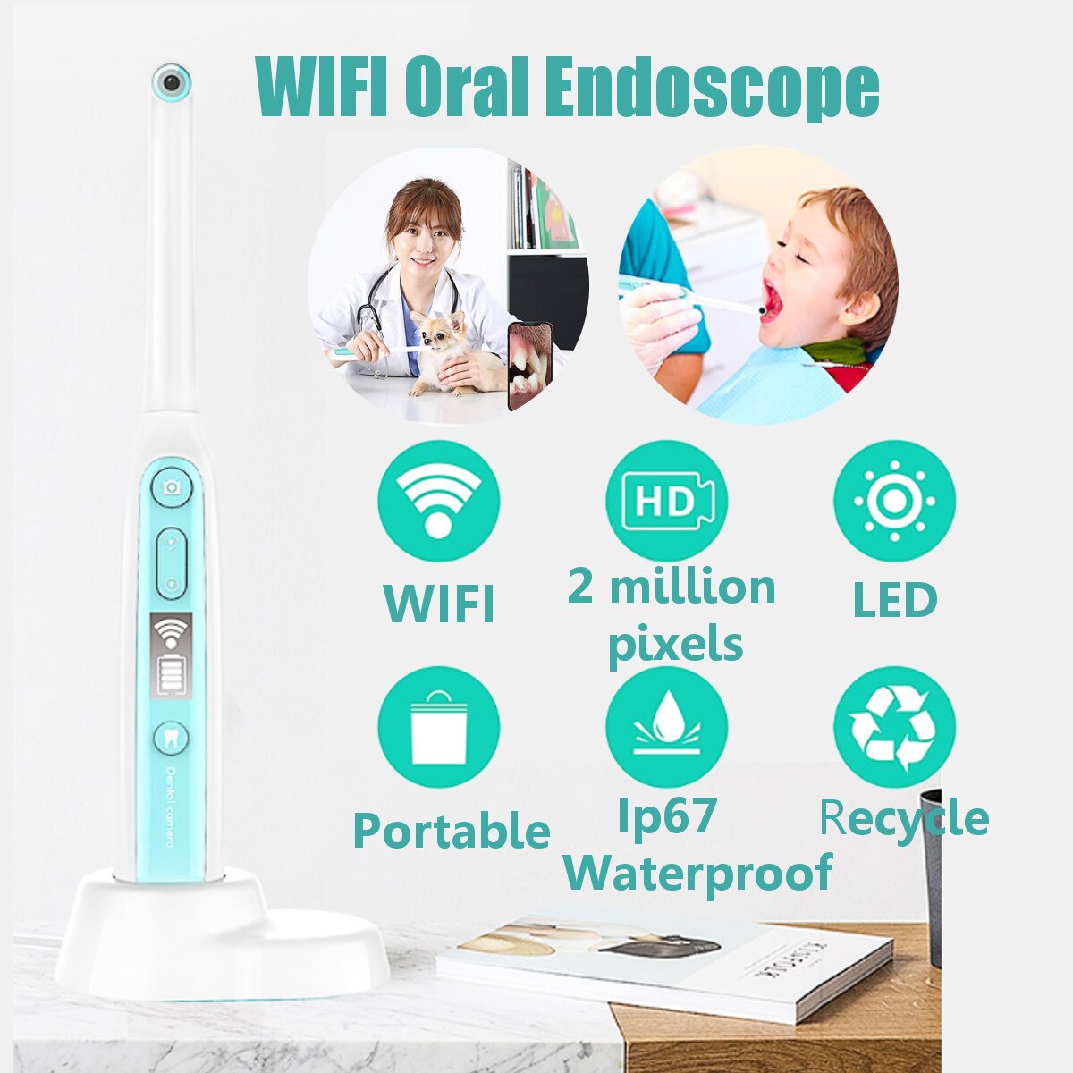 Wifi Draadloze Tandheelkundige Camera Hd Intraoral Endoscoop Met 8 Led Verlichting Inspectie Voor Tandarts Oral Real-Time Video Tandheelkundige gereedschap