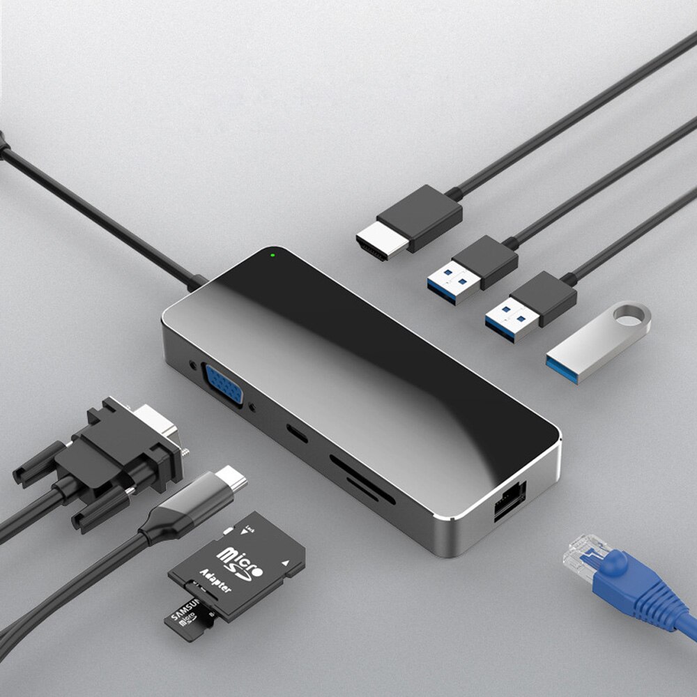 9in1 USB Type C Hub Adapter For Samsung LG Google Macbook Ethernet ,4K HDMI,VGA,USB 3.0 Ports,TF SD Card Reader,PD Fast Charger