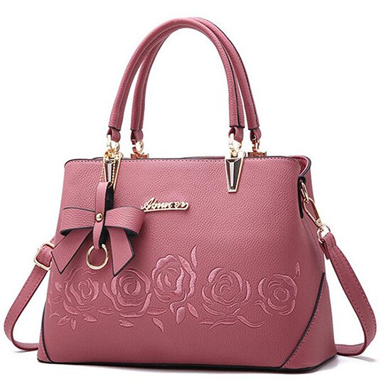 Yogodlns Women Bag Vintage Handbag Casual Tote Women Messenger Bags Shoulder Top-Handle Purse Wallet Leather: Dark Pink