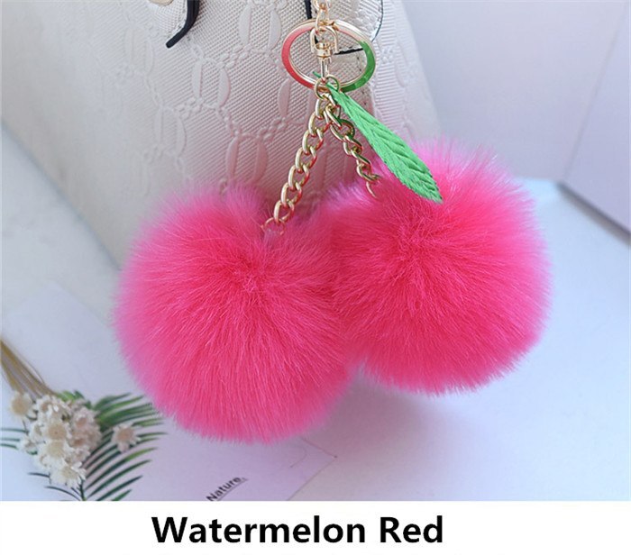 Leuke Pluizige Faux Konijnenbont Bal Pompom Sleutelhanger Cherry Gold Sleutelhanger Pom Pom Sleutelhanger Bag Charms Wedding trinket: Watermelon Red