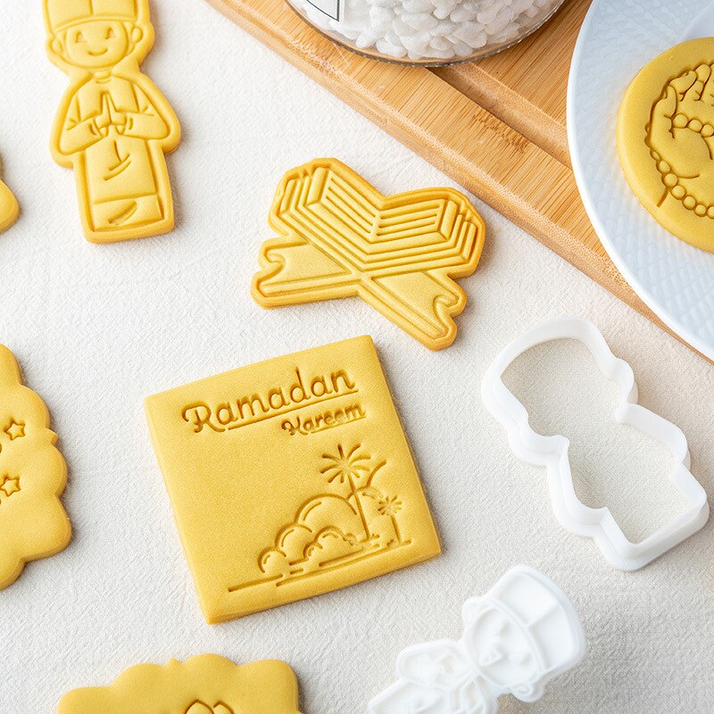Molde para galletas Eid Mubarak, cortadores de galletas, estrella, iglesia, niño y niña, cortador en relieve, sello de Fondant, utensilios para hornear pasteles DIY