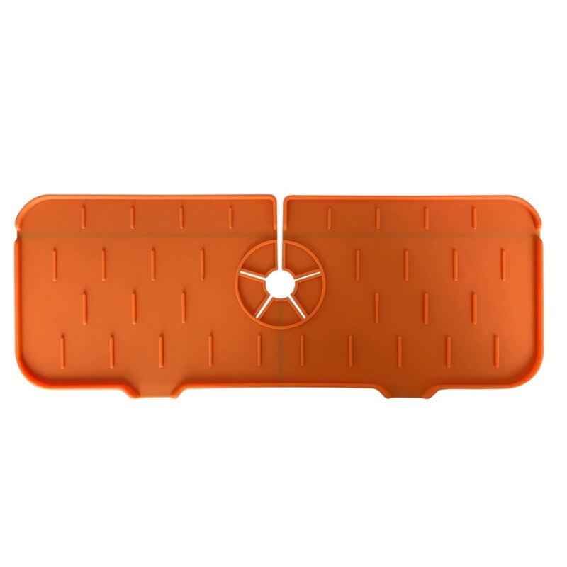 Silicone Faucet Mat For Kitchen Sink Splash Guard Bathroom Faucet Water Catcher Mat Sink Draining Pad Behind Faucet: A-Orange