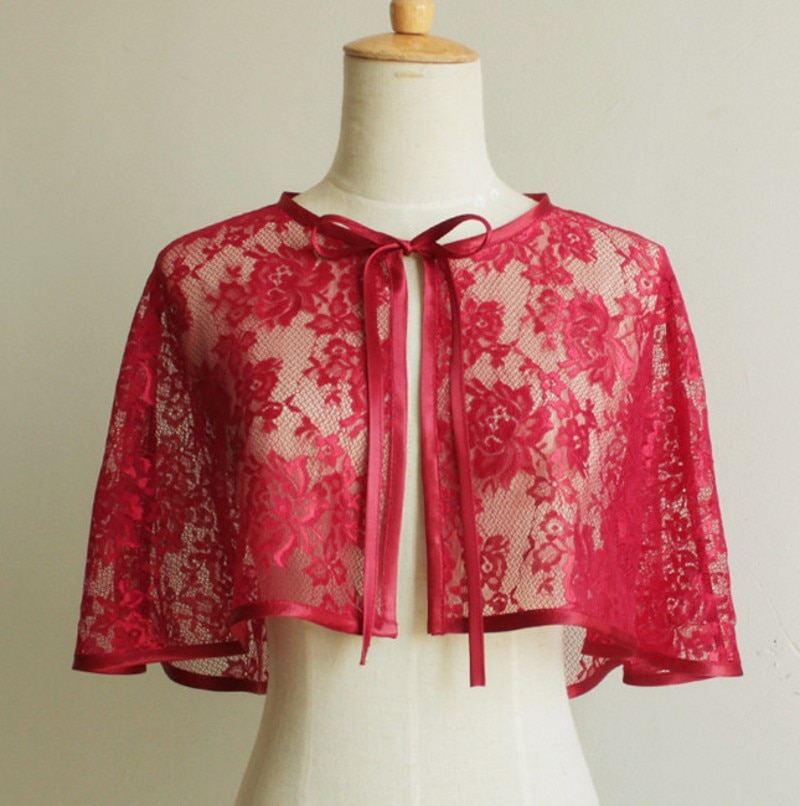 Bolero de encaje verde y rojo para mujer, vestidos de de noche, chales de , encogimiento de hombros