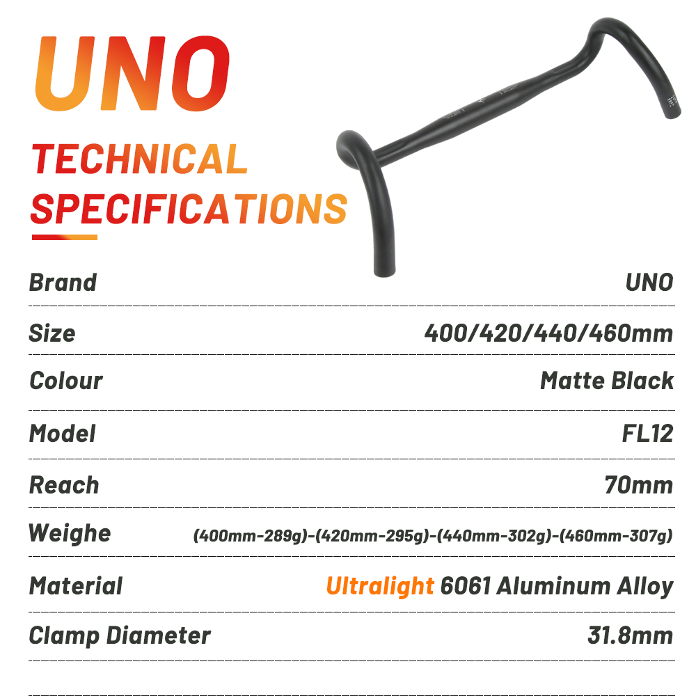 UNO FL12 Kies Fahrradlenker 31,8 x 400/420/440/460 mm Außen-Bar Ultraleichter Fahrradgriff Rennrad-Schlagstange