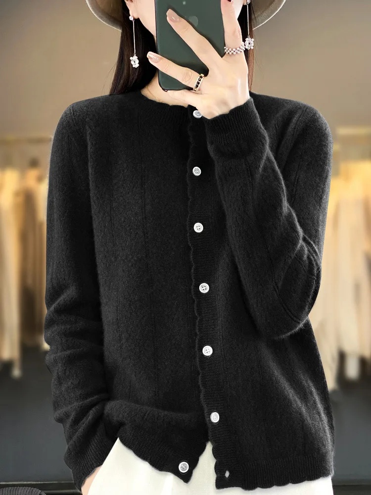 100% cárdigan abierto suelto de lana pura para mujer Otoño Invierno estilo ropa externa Top perezoso cuello redondo suéter de punto de manga larga: XXL / CAMEL