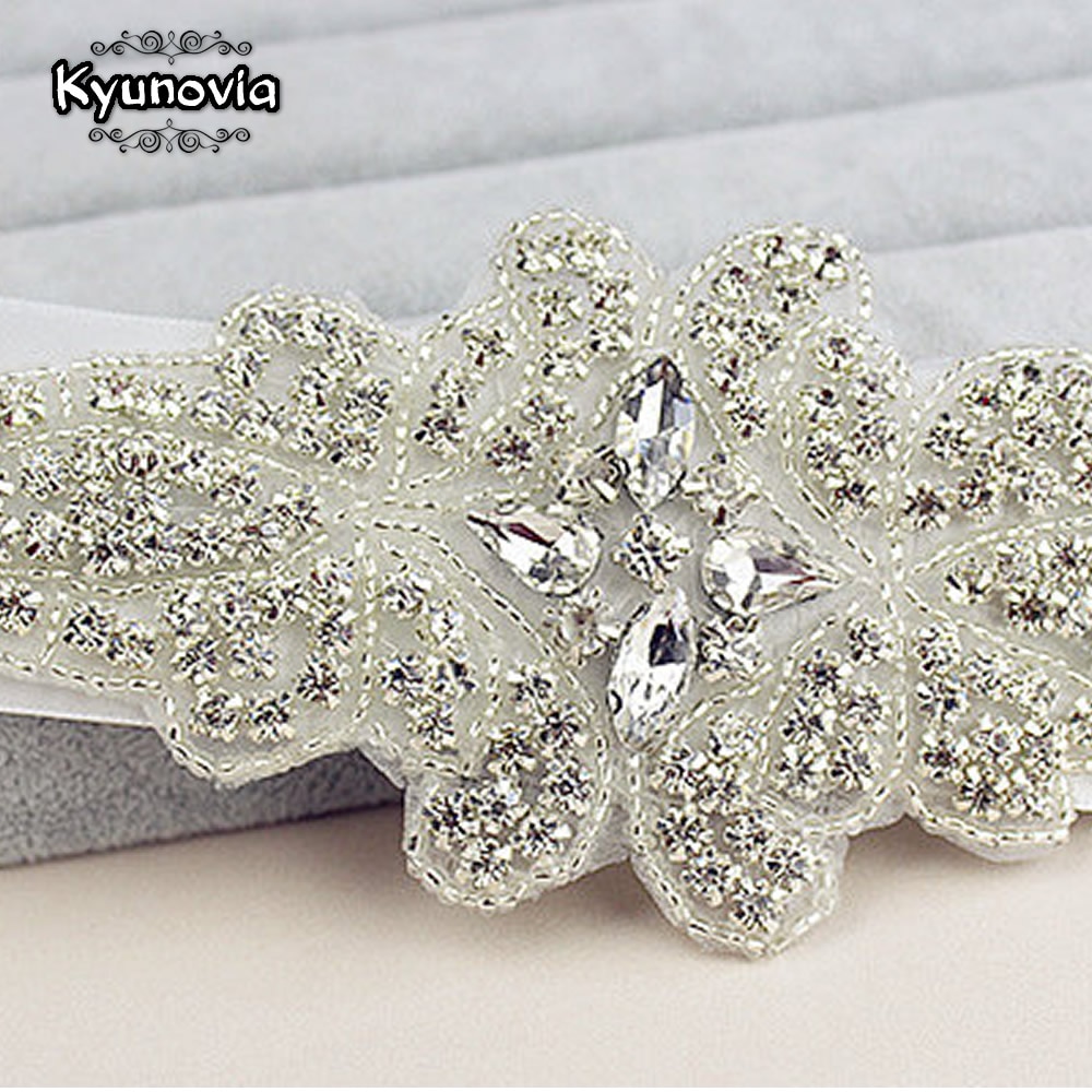 Cinturón de novia de cristal plateado de Kyunovia, faja nupcial para boda, cinturón de diamantes de imitación, cinturón baile graduación, faja nupcial con cuentas, faja de aplicación D31